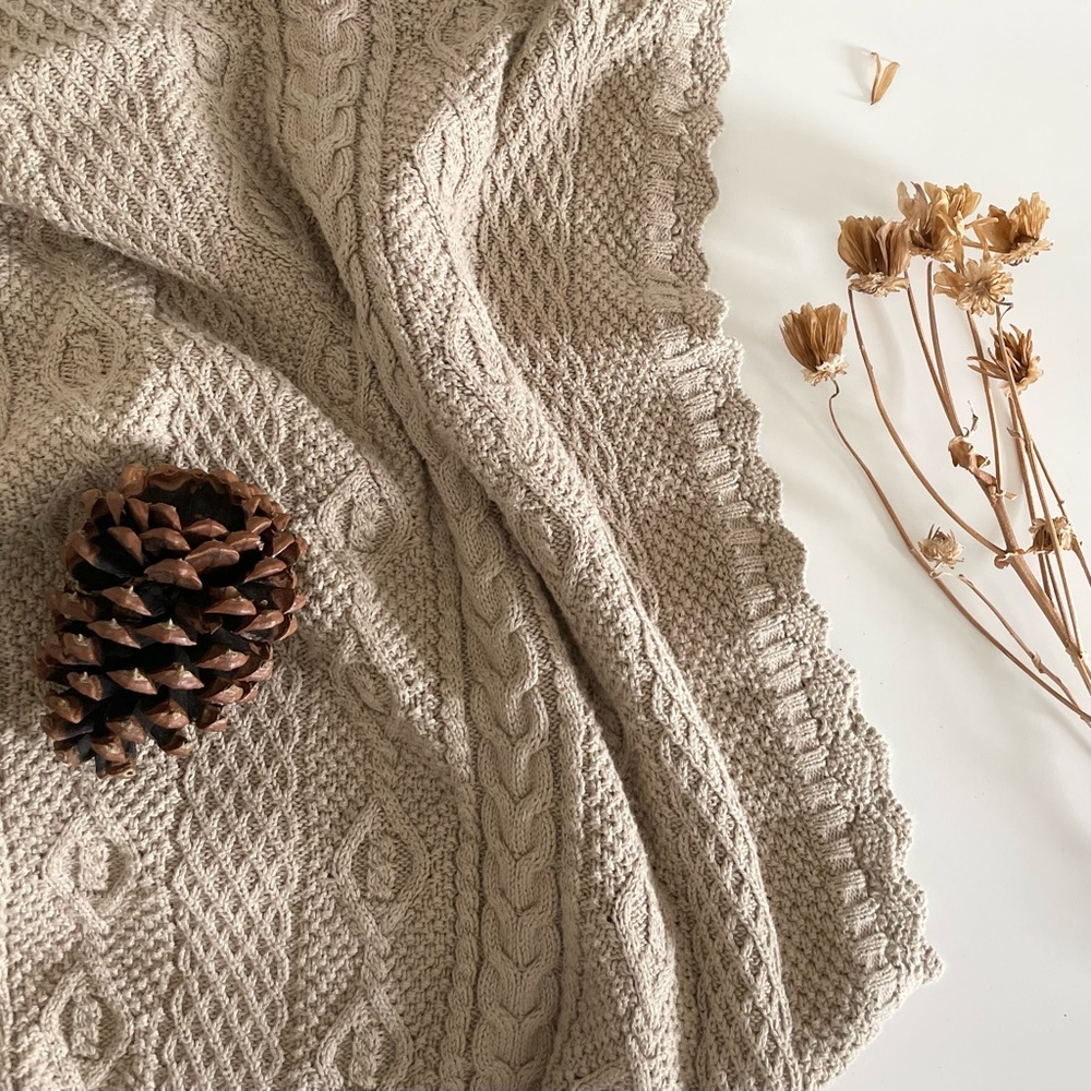 💯 Organic cotton cable knit beige baby blanket 3 doorknob covers & photo album